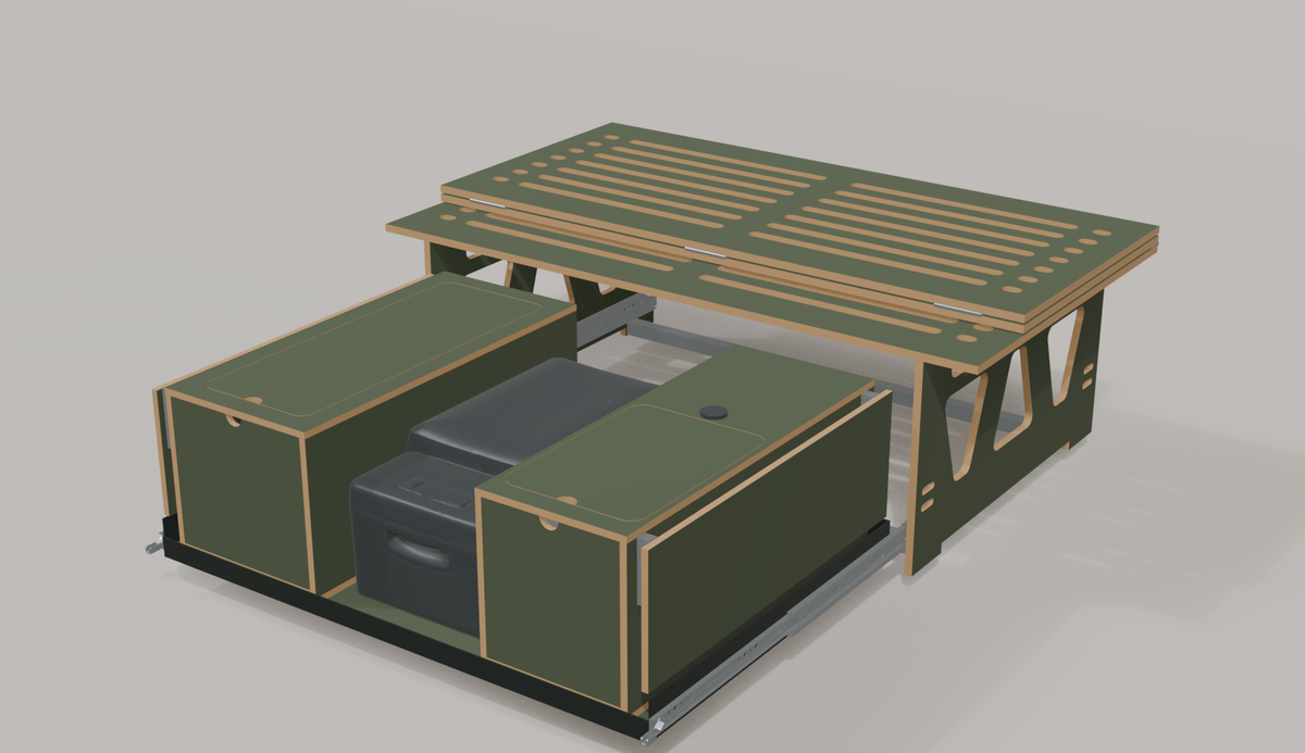 VIKI Flex – modulare Campingbox mit 130 cm Faltbett und Heckauszug