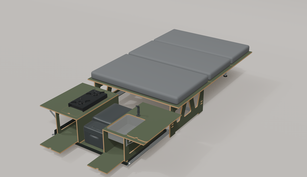 VIKI Flex – modulare Campingbox mit 130 cm Faltbett und Heckauszug
