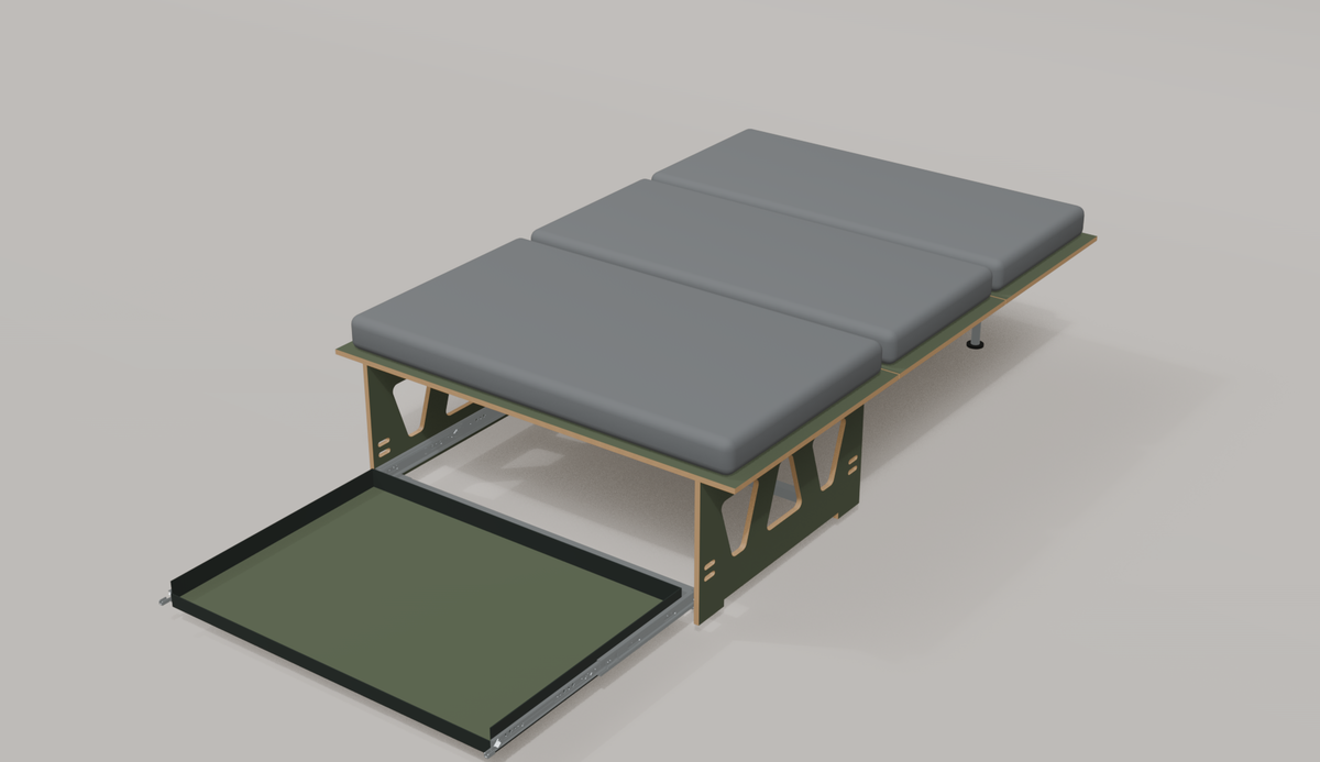 VIKI Flex – modulare Campingbox mit 130 cm Faltbett und Heckauszug