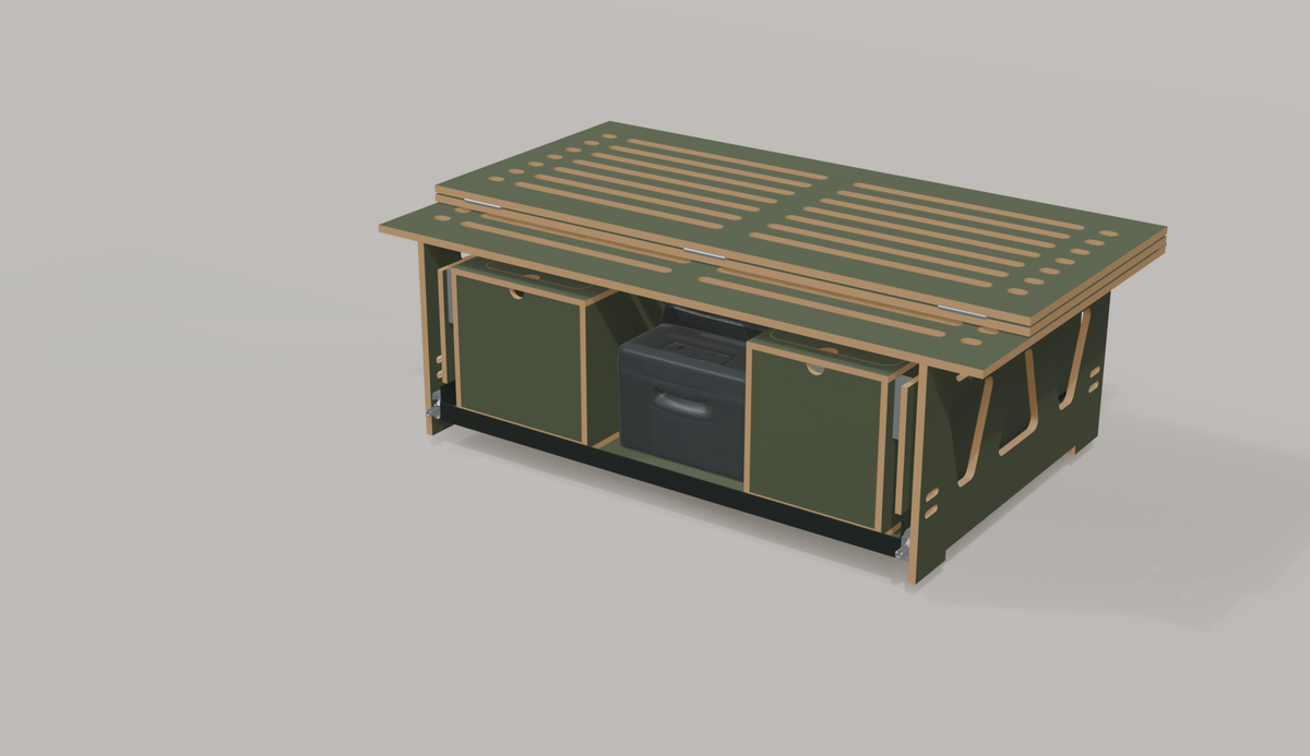 VIKI Flex – modulare Campingbox mit 130 cm Faltbett und Heckauszug